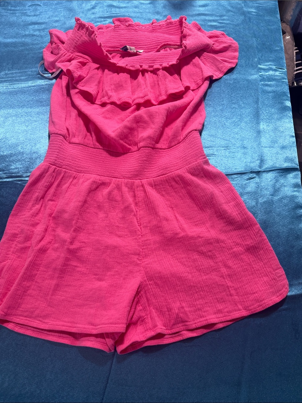 Vineyard Vines Hot Pink Ruffle-Front Romper